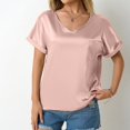 thumbnail image 4 of Top de manga corta de satén holgado para mujer, ideal para primavera/verano - Bolsillos, puños enrollados, estilo versátil - Tallas S-XL, ideal para la playa y los recados, 4 of 8