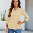 thumbnail image 5 of Qwertyu Polo Shirts for Women 3/4 Sleeve Tops Golf Tees Button Collared Cotton Shirt Business Casual Khaki XL, 5 of 5