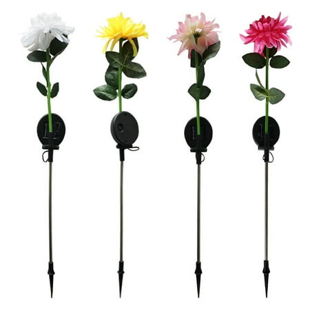 

4pcs Ground Plug Outdoor Decor Garden Solar Chrysanthemum Lights Patio Pathway