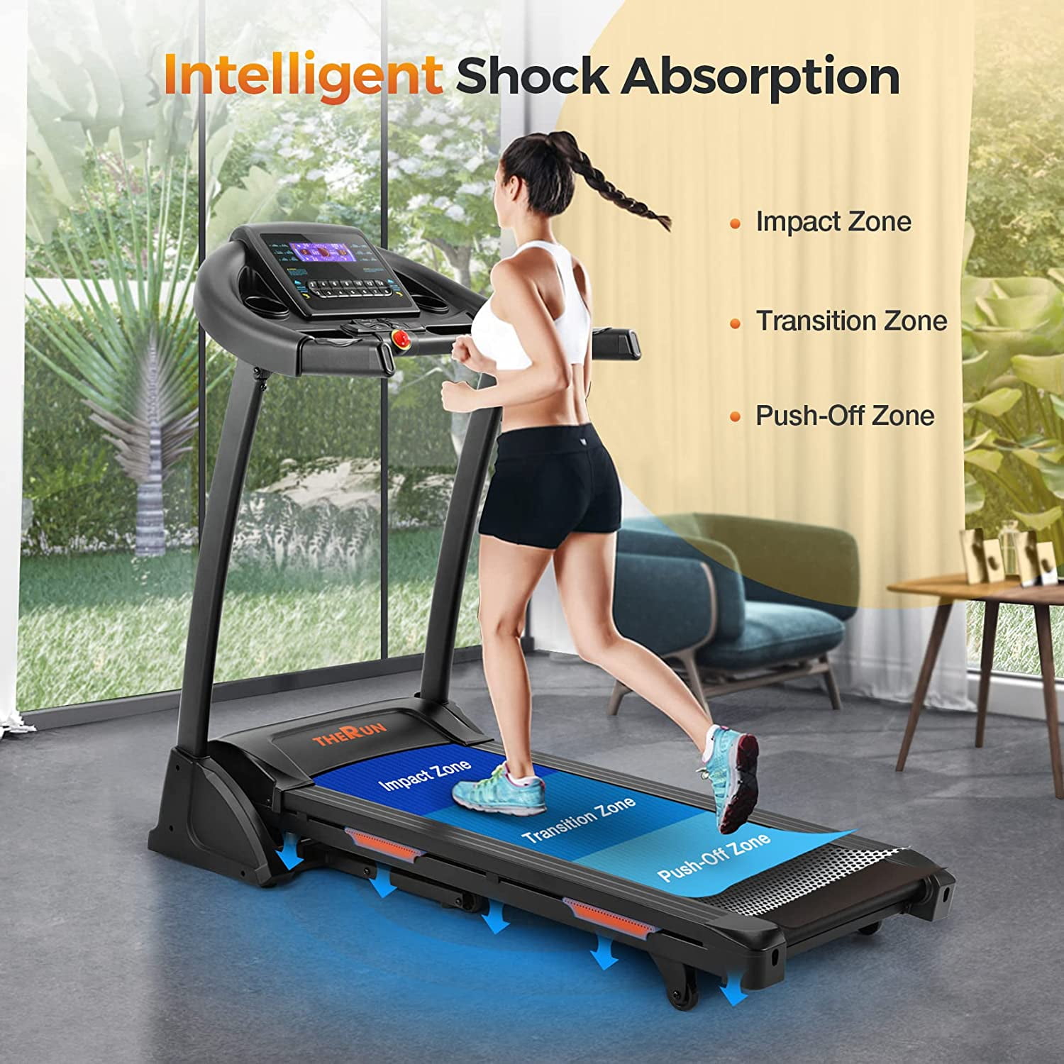 THERUN Incline Exercise Treadmill with APP Electric Walking Running Machine