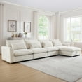 thumbnail image 3 of Large L-Shaped Sectional Corduroy Sofa with Deep Seat, Storage Footstool & 4 Lumbar Pillows - Modular Design for 10 Configurations, Beige, 3 of 9
