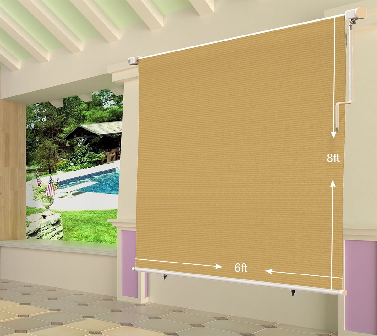 Shatex Outdoor Roller Sun Shade Exterior Cordless Roller 8x6ft Beige