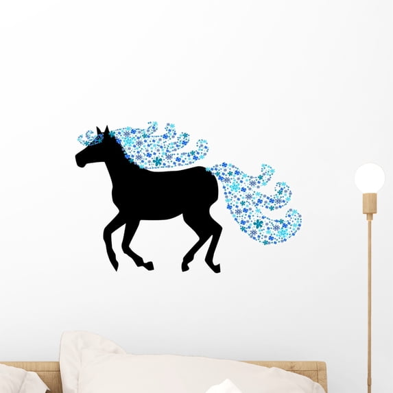 Black Silhouette Horse with Wall Decal by Wallmonkeys Peel and Stick Graphic (18 in W x 13 in H) WM290925
