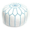 thumbnail image 3 of Embroidered Leather Pouf- White with Fuchsia Stitching, 3 of 6