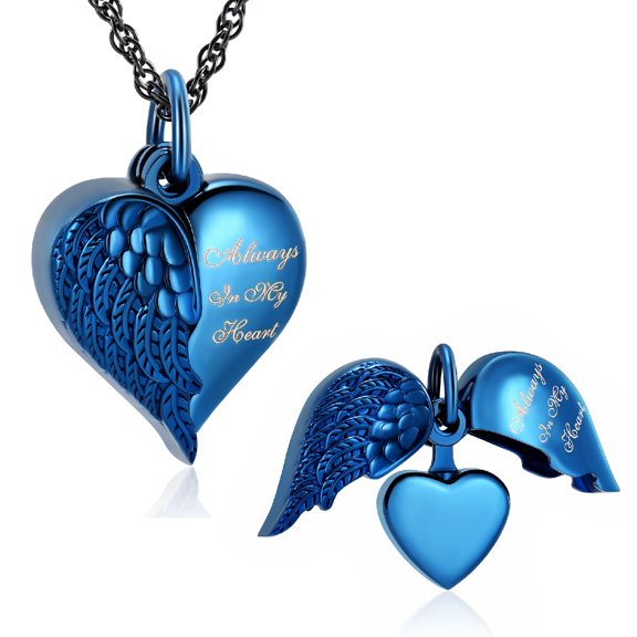 DESIGNICE Personalized Jewelry Openable Heart Wing with Little Heart Urn for Ashes Cremation Jewelry for Ashes Urn Necklace Lockets for Human Ashes Locket Necklace for Women