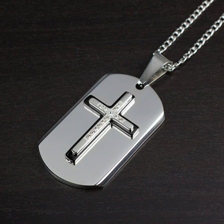 - West Coast Jewelry Two-Tone Stainless Steel Triple Layer Cross Dog Tag Pendant Black Stainless Steel White, Two-Tone, Black