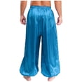 thumbnail image 3 of YiZYiF Mens Satin Belly Dance Harem Pants Loose Fit Trousers Bloomers Arabian Prince Outfits Light Blue M, 3 of 7