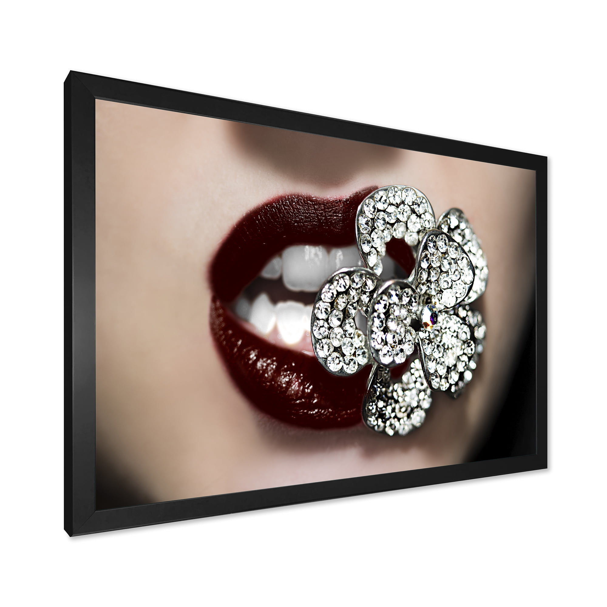 Designart 'Detail Of Sexy Red Girl Lips' Modern Framed Art Print