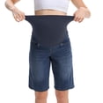 thumbnail image 5 of Floleo Women Full Over Belly Support Stretch Denim Maternity Bermuda Shorts Functional Pocket Knee Length Pregnancy Jean Shorts for Summer Daily Outfits(Blue,L), 5 of 9