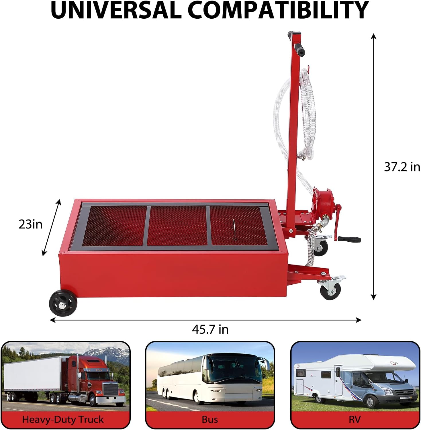 20 Gallon Oil Drain Pan Oil Drain Tank, 76L Low Profile Oil Drain Pan, Large Capacity Oil Change Pan with Manual Pump & T Foldable Hand and Wheels, 8FT Hose Oil Drain Cart for Car, SUV, Trucks