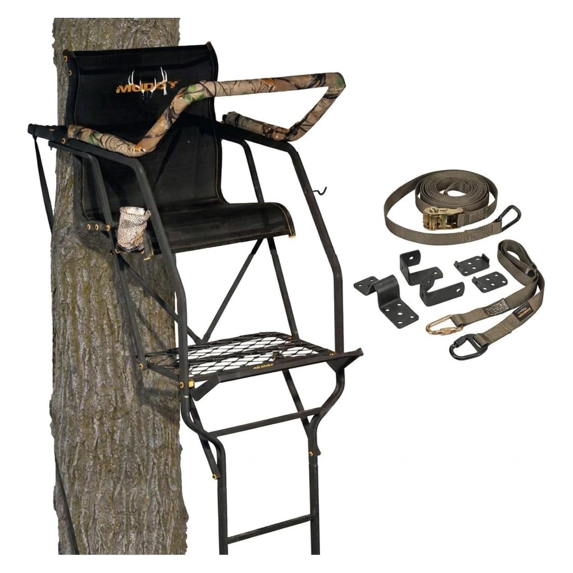 21 Foot Tree Stand for Hunting Single Ladder Platform Steel Frame Heavy Duty Deer Hunting Stand with Safety Harness Cushioned Seat