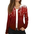 thumbnail image 4 of Women's Fashion Christmas Print Casual Zip-Up Long-Sleeve Hooded Jacket, for Outdoor Activities and Daily Use,Wine,M, 4 of 6
