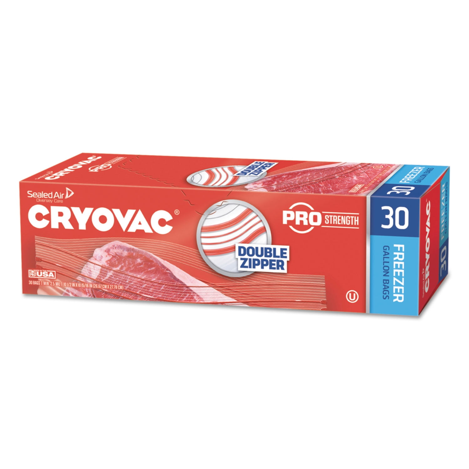 Cryovac One Gallon Freezer Bag Dual Zipper, 1 gal, 2.5 mil, 10.5" x 10.