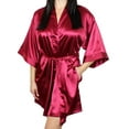 thumbnail image 1 of Women's Satin Kimono Bridesmaid Short Robe With Pockets - Silky Feel Modern Cut, 1 of 1