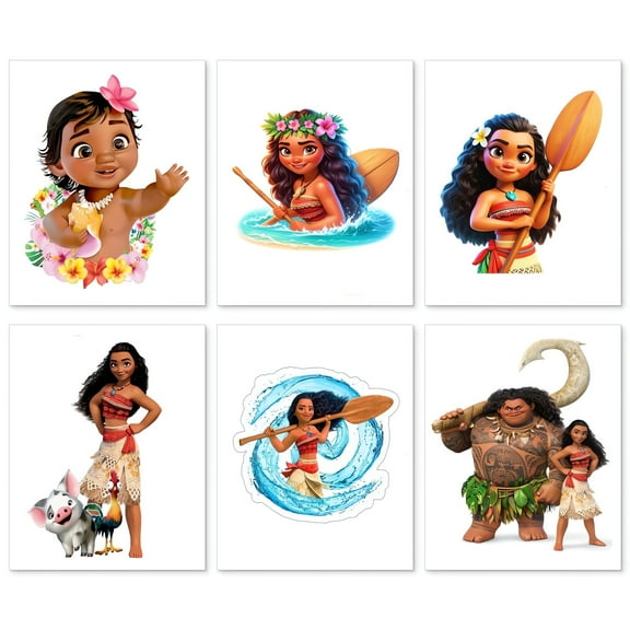 Ocean Princess  Moanaa Watercolor Posters - Set of 6 (8" x 10") Anime Cartoon Wall Art Game Room Decor For Kids - Nursery, Bathroom, Playroom Decor (UNFRAMED)