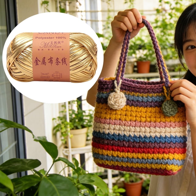 Hilo metálico brillante para camisetas, poliéster, crochet, 100 g, decoración del hogar, bricolaje, 40 m Oro