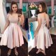 thumbnail image 5 of ANGELSBRIDEP-vestido rosa hasta el té para fiesta de bienvenida, manga casquillo sencilla, Apliques de encaje, Espalda descubierta, satén, línea A, vestido de fiesta para graduación con lazo, 5 of 5