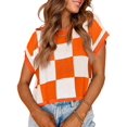 thumbnail image 2 of Color Block Plaid Print Cap Sleeve Women Casual Knit Sweater Vest Crop Tops, 2 of 6