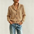 thumbnail image 3 of HTNBO Women's Shawl Collar Cable Knit Cardigan Long Sleeve Button‑Down Loose Casual Sweater with Pockets, 3 of 5