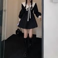thumbnail image 3 of French Lace Long Sleeve Mini Dress in Black & White with Puff Sleeves and V-Neck - Perfect for Summer Parties, Shopping, or Travel - Size S, 3 of 8