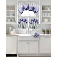 thumbnail image 4 of Light Purple Tulip Kitchen Curtains Sets 24 Inch Length with Valance, Farmhouse Flowers Grey Checkered Swag Valances and Tiers Curtain Set Drapes Swag Curtains for Living Room, Bathroom, Bedroom, 4 of 6