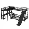 thumbnail image 2 of L-Shaped Metal Bunk Bed (Top bed: twin, bottom bed: full ) with Twin Loft Bed, Desk, and Storage Shelves Metal Triple Bunk Bed with Slide, Space-Saving and Quiet Design, Black, 2 of 18