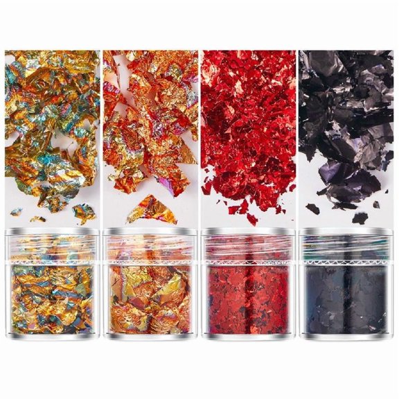 Aellinatey Dazzling Golden Flakes Glitter Leaf Sheets for Projects and Artistic Creation