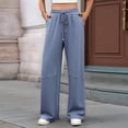 thumbnail image 4 of Pantalones Deportivos Anchos de Cintura Alta para Mujer, Holgados y con Cordón, A para Adolescentes Azul L, 4 of 9