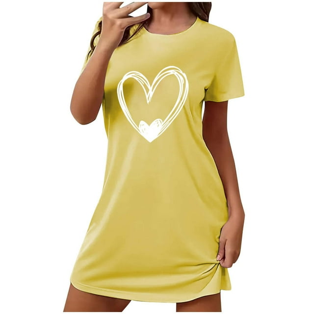 Amzcrzy Pyjamas pour Femmes Mode Imprimé Cœur Valentines Day Robe Décontractée Confortable à Manches Courtes Chemises de Nuit pour Femmes Valentines Day Cadeaux