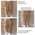 thumbnail image 4 of Las mujeres recortadas pantalones hebilla enrollar dobladillo cintura elástica bolsillos laterales color puro casual pantalones sueltos, 4 of 6