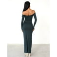 thumbnail image 4 of Arvbitana Women's Solid Color Long Dress Elegant Off-shoulder Long Sleeve Bodycon Dress Ladies Slim Fit Backless Party Dress for Cocktail, 4 of 7