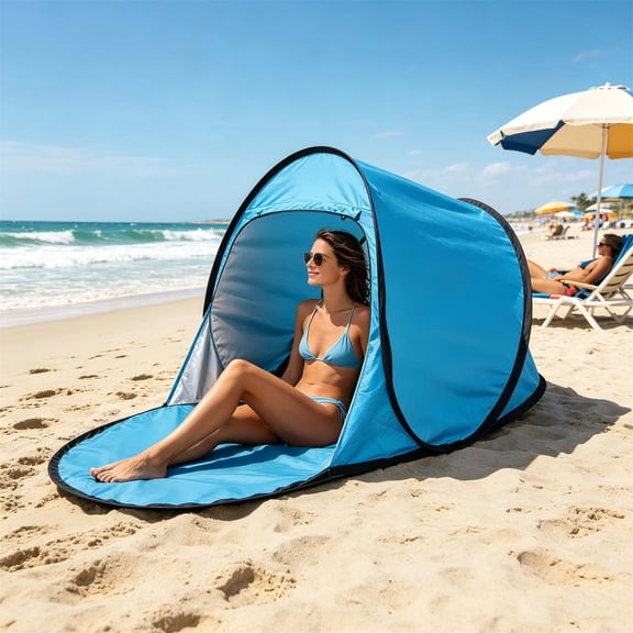 FHLFN717 Pop up Beach Tent Sun Shelter, Portable Foldable 1-Person Beach Shade, UPF Protection for Picnics, Fishing, Gardening & Rest