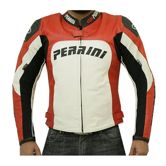 Pro Perrini Tornado Red Motorcycle Cowhide Leather Jacket Racing GP Armor
