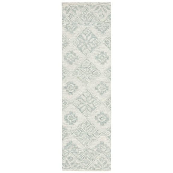 SAFAVIEH Martha Stewart Tufted Diamond Runner Rug, Ivory/Light Blue, 2'3" x 8'