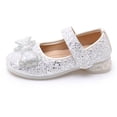 thumbnail image 4 of Silver Glitter Mary Jane Dress Shoes for Girls with Rhinestone Bow Size 13, Little Kids Low Block Heel Princess Party Shoes, 4 of 5