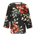 thumbnail image 7 of CYMMPU Women's Summer Fall Tunic Tops Floral Printed Flowy Blouse 3/4 Length Sleeve Business Work Blouses Casual Shirts Basic Tees Button up Scoop Neck 2025 Clothes Black XXXL, 7 of 7