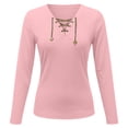 thumbnail image 6 of Women's Solid Color V Neck Long Sleeve Base Layer Top Shirts Blouses Crewneck Casual Daily Wear Work Office Vacation Fashion Essential Gift for Ladies | CSEONE,Pink L, 6 of 9