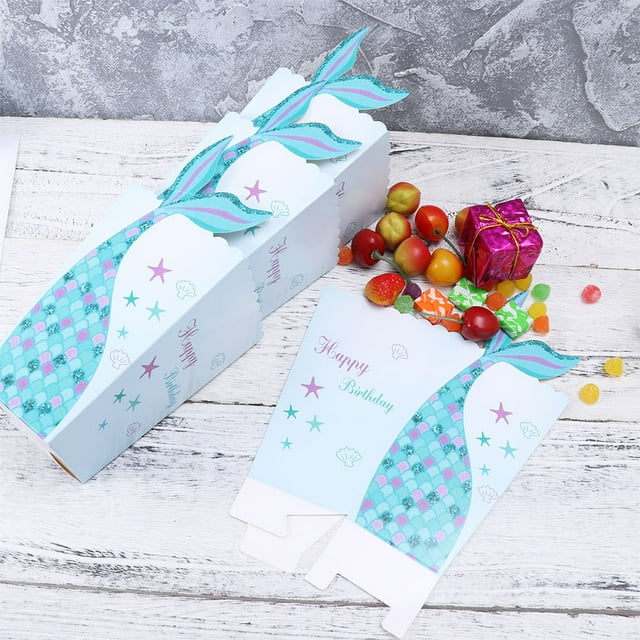 WHAMVOX Skyblue Card Paper Popcorn Boxes with Mermaid Design for Party Treats and Snacks Storage 36pcs