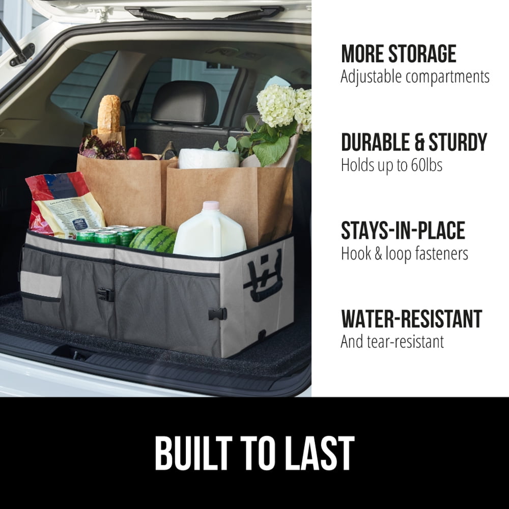 GORILLA GRIP Trunk Storage Organizer, Collapsible Container for Car Sedan or SUV, Gray