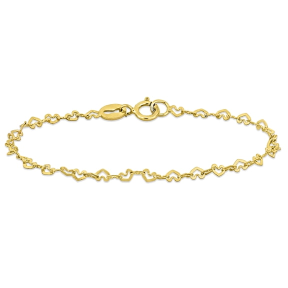 Everly Women's 2mm Fancy-Cut 14k Yellow Gold Heart Link Baby Bracelet