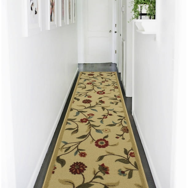 Ottomanson Ottohome Floral Garden Design Non Slip Rubber Backing Modern