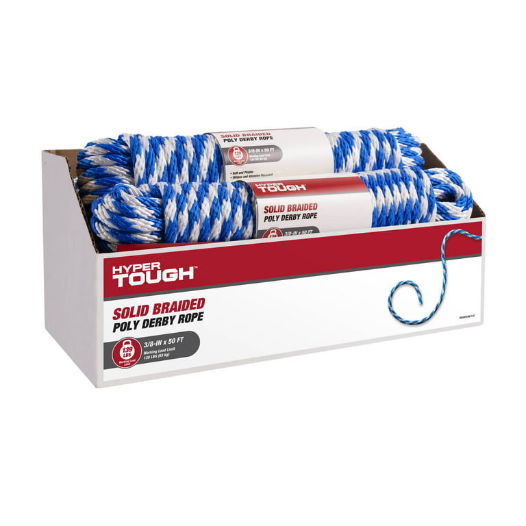 Hyper Tough Item#BWSBP850W-P-HT Polypropylene Solid Braid Rope - Blue & White - 3/8 x 50
