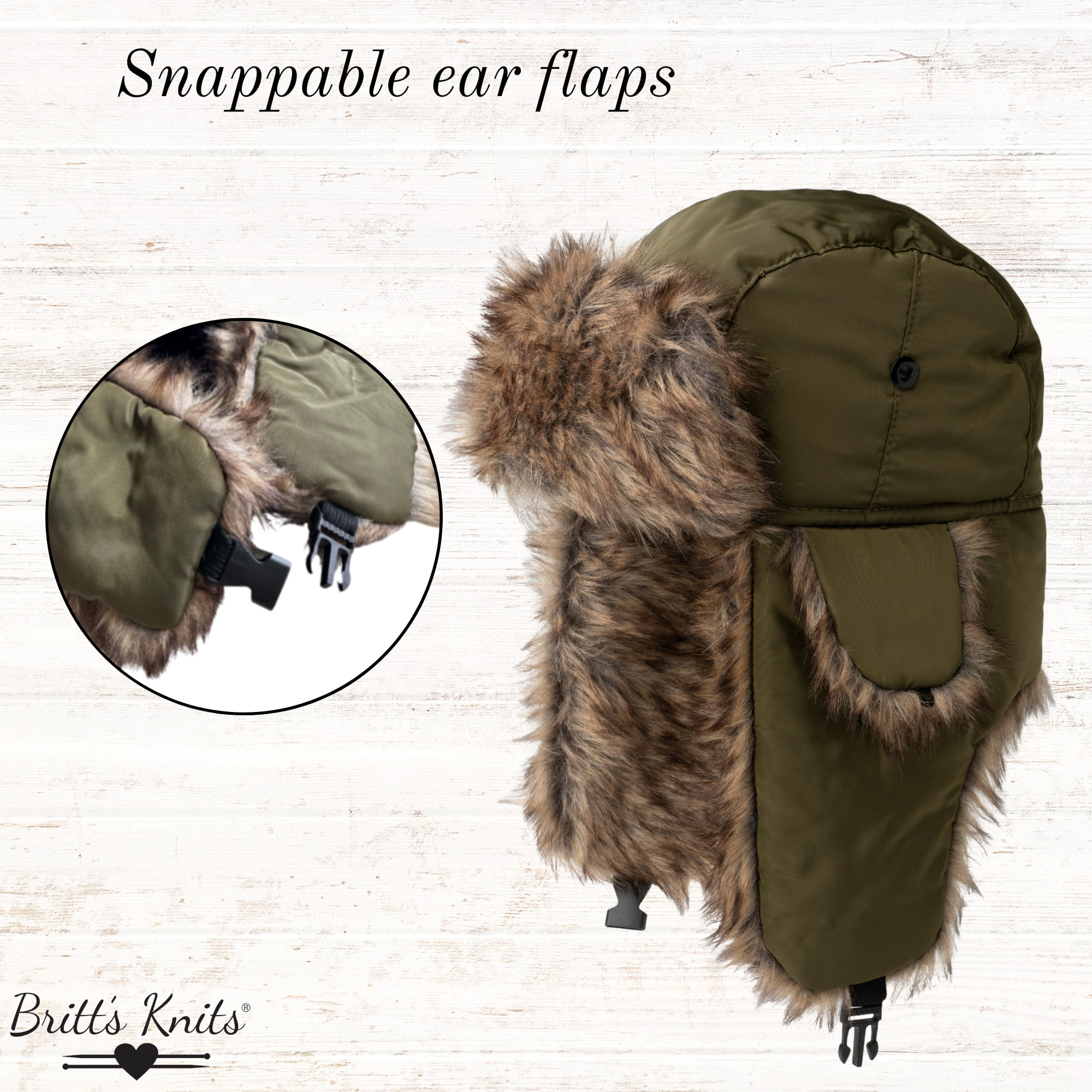 Britt’s Knits Aviator Hat Faux Fur Winter Trapper Hat with Ear Flaps - Black (Men's)
