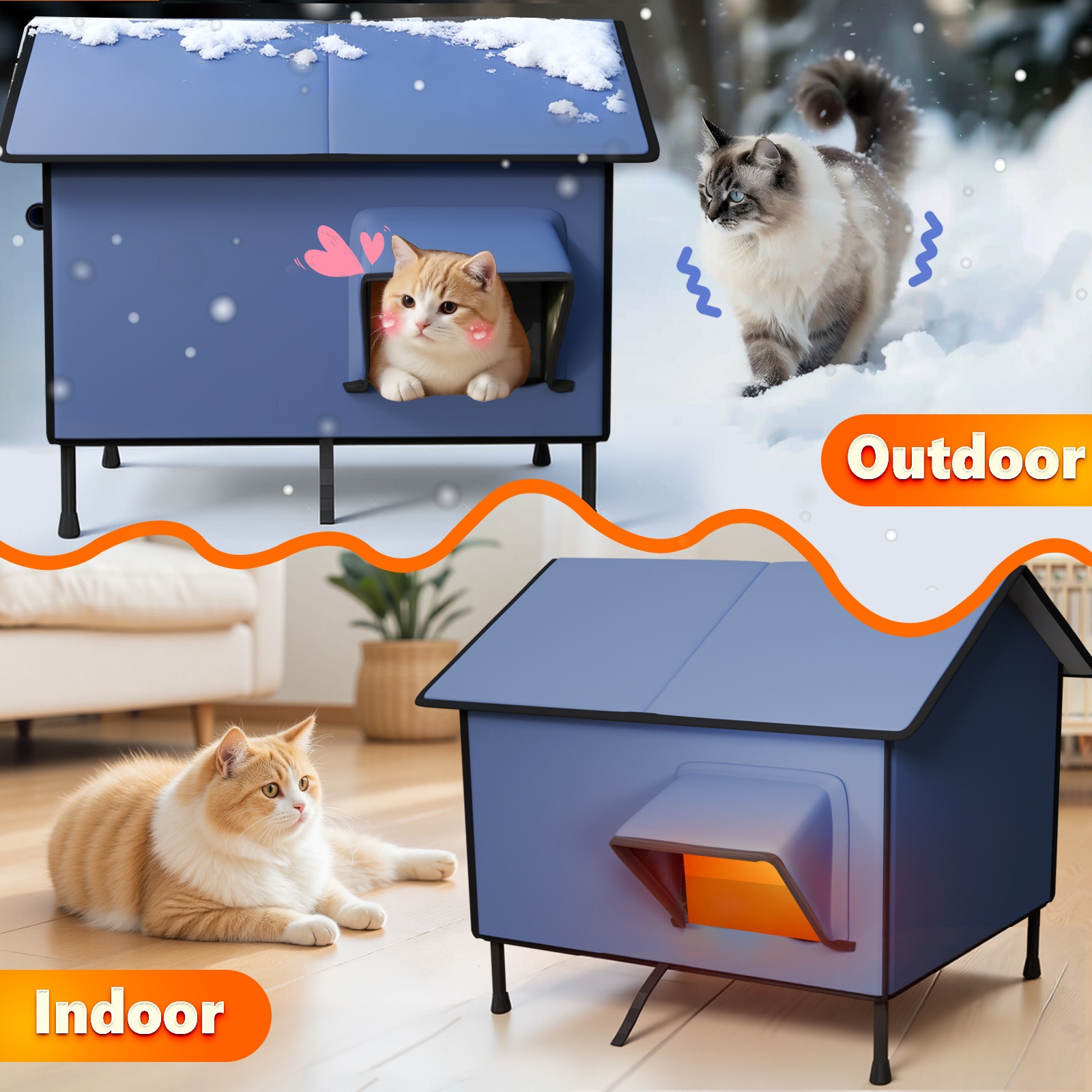 EVERBETTER-Heated Outdoor Cat House with Detachable Heating Pad, All-Weather Proof & Insulated Shelter, Spacious Interior, 2 Doors for Safe Refuge of Feral, Stray, and Barn Cats in Winter