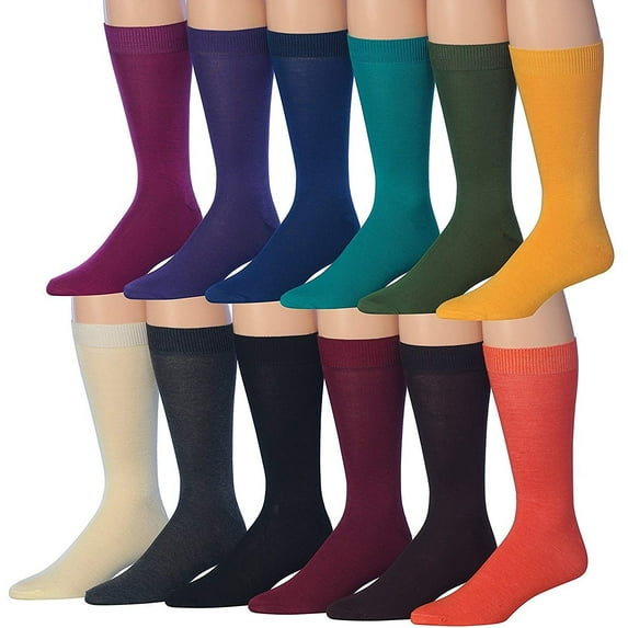 James Fiallo Men's 12-Pairs Solid Colored Bold Lightweight Dress Socks, MC13-12