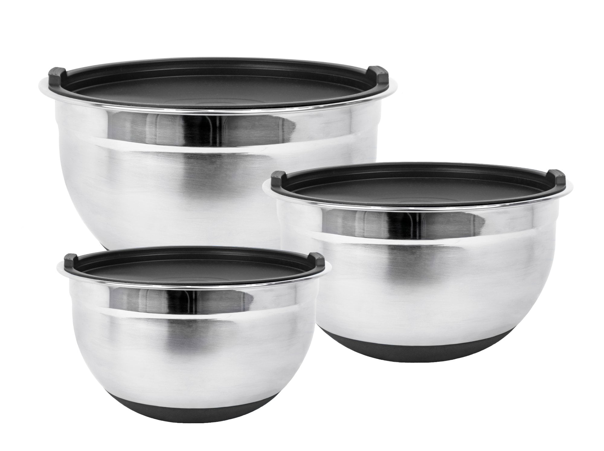 by Fitzroy and Fox Stainless Steel Mixing Bowls with Lids and Non Slip Bases Set of 3, Pink
