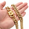 thumbnail image 4 of 11mm~21mm Miami Double Cuban Link Chain 18K Gold Plated Titanium Steel Necklace, 4 of 9