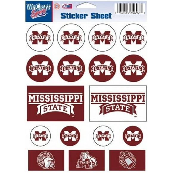 Wincraft Ncaa Hoja De Pegatinas De Vinilo De La Universidad Estatal De Mississippi, 5.0 X 7.0 In