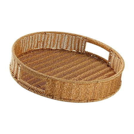 

Woven Serving Basket Decorative Display Serving Platter Hollow Imitation Rattan Severing Tray Food Storage Platters for Dining Room Sundries