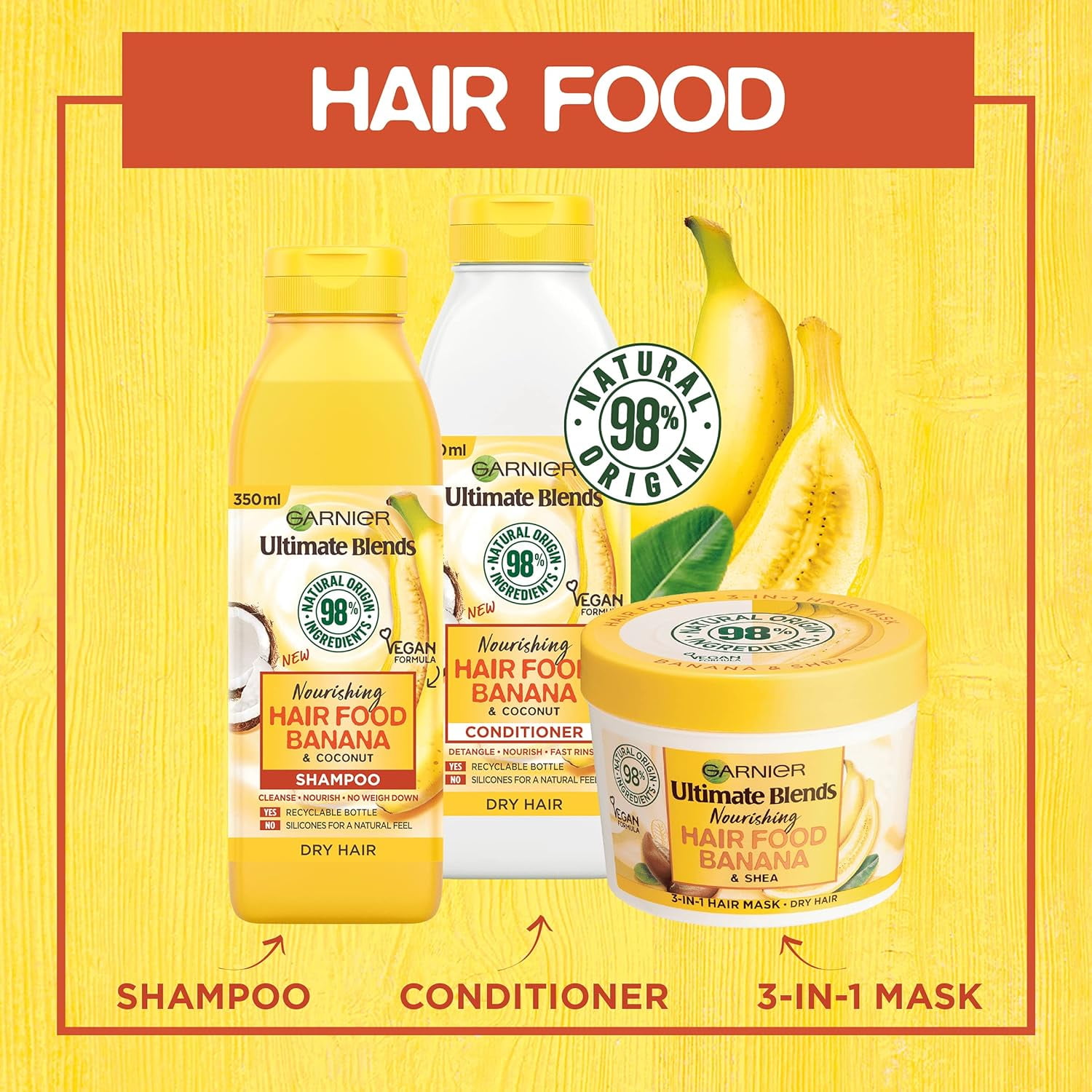 Garnier, Hair Food Banana 3-in-1 Dry Hair Mask Treatment, 390ml